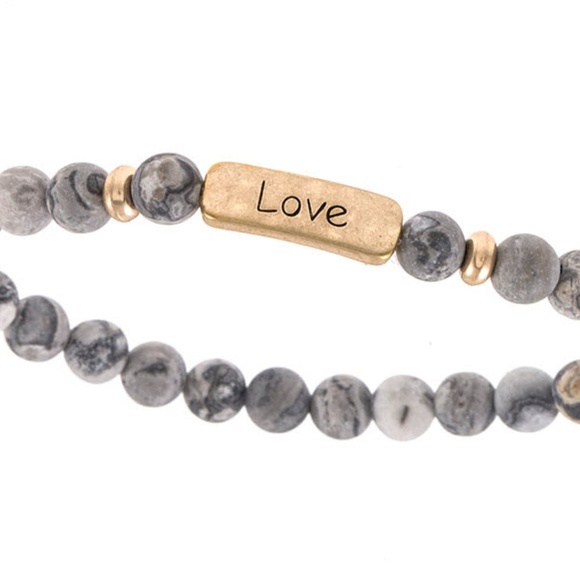 Jewelry - Grey “Love” etched beaded bracelet